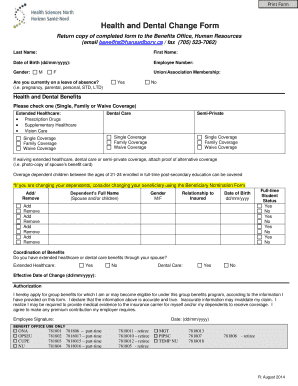 Health and Dental Change Form