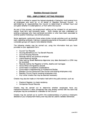 Basildon Borough Council Pre-Employment Vetting Process