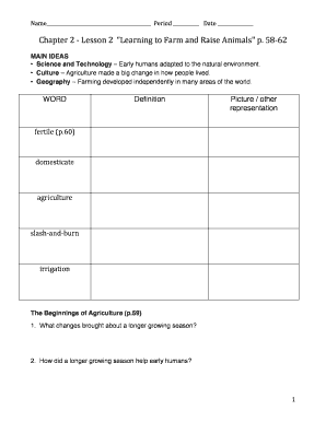 Lesson 2 Worksheet: Learning to Farm and Raise Animals