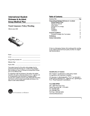 International Student Sickness & Accident Group Medical Plan