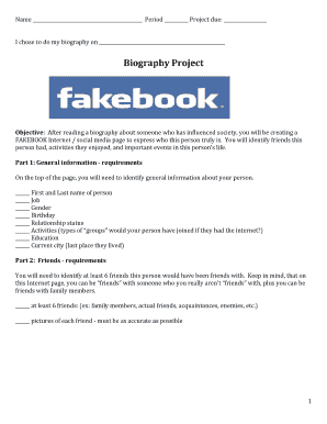 Biography Project Fakebook Template