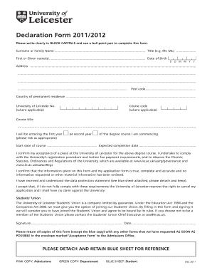 University of Leicester Acceptance Form