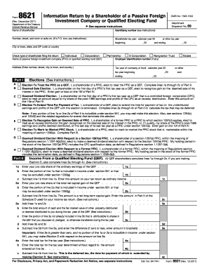 Form 8621 Information Return by a Shareholder of a Passive Foreign Investment Company