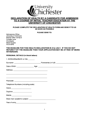Declaration of Health for Teacher Education