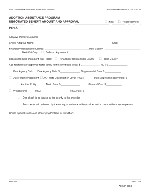 California Adoption Assistance Program Negotiated Benefit Form