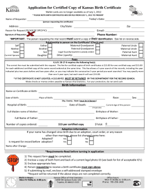 Kansas Birth Certificate Application