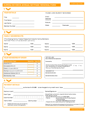 Eureka Skydeck Annual SkyPass Renewal Form