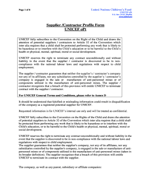 UNICEF Supplier Contractor Profile Form
