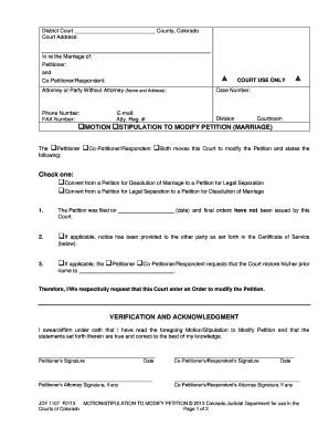 Motion to Modify Petition for Marriage