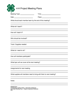4-H Project Meeting Plans Template