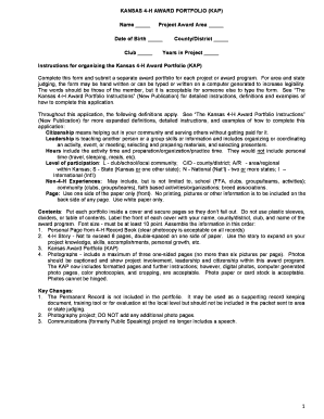 Kansas 4-H Award Portfolio Form