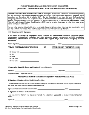 Arizona Prehospital Medical Care Directive