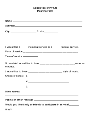 Celebration of My Life Planning Form