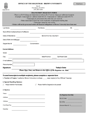 Brown University Transcript Request Form