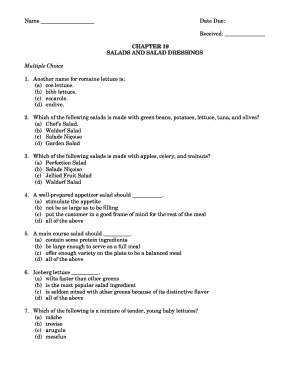 Salads and Salad Dressings Quiz