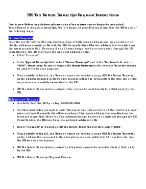 IRS Tax Return Transcript Request Instructions
