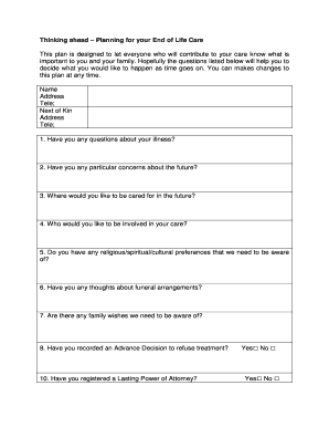 End of Life Care Plan