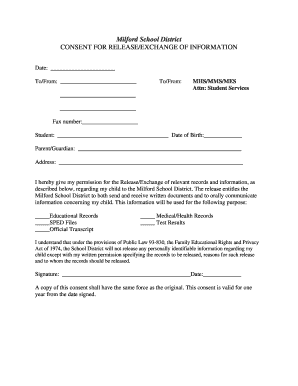 Milford School District Student Information Release Consent