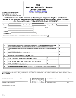 Cincinnati Resident Refund Tax Return