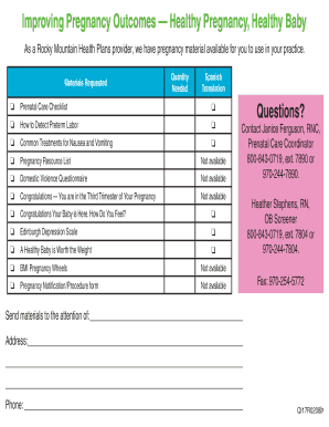 Pregnancy Resource Materials Request Form