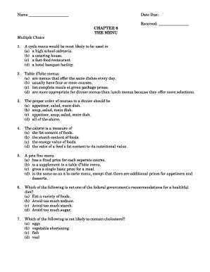 Chapter 6 The Menu Multiple Choice Questions