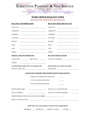 US Passport Replacement Work Order Form