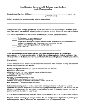 Colorado Legal Services Limited Representation Agreement