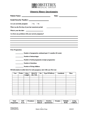Obstetric History Questionnaire