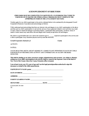 4-H Cloverbud Acknowledgment of Risk Form