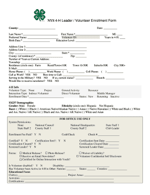 NYS 4-H Leader Volunteer Enrollment Form