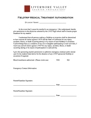 Fieldtrip Medical Treatment Authorization