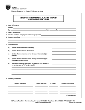 Directors and Officers Liability Insurance Application