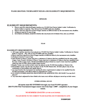 WAMO 2010 Pool Tournament Entry Form