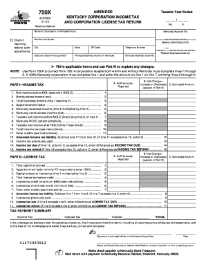 Kentucky Corporation Income and License Tax Return Amendment