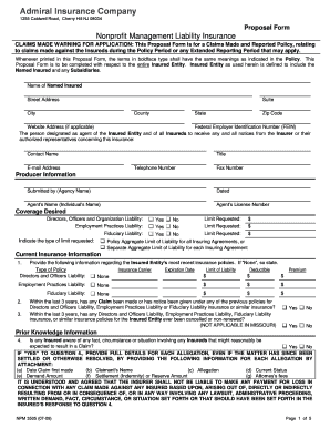 Nonprofit Management Liability Insurance Proposal Form