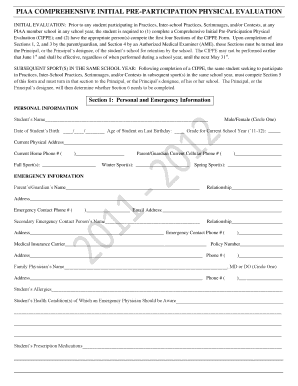 PIAA Comprehensive Initial Pre-Participation Physical Evaluation