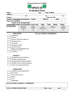 4-H Speech Evaluation Form