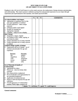 New York 4-H Art Object Evaluation Form