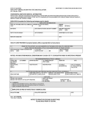 California Employee Tuberculin Skin Test Form