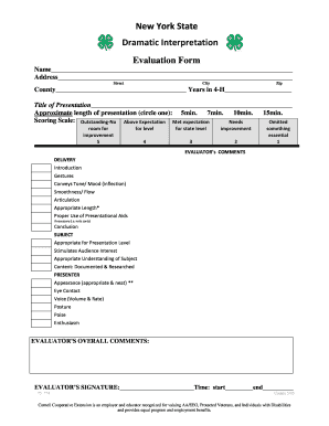 New York State 4-H Dramatic Interpretation Evaluation Form