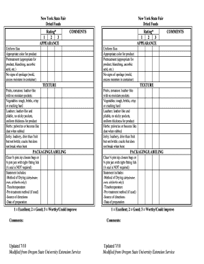 New York State Fair Dried Foods Evaluation Form