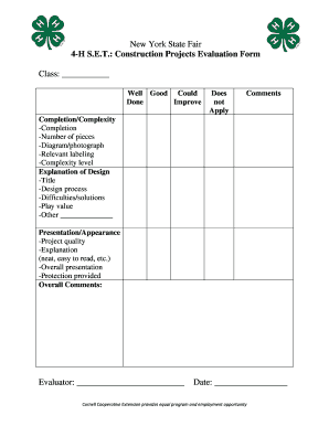4-H Construction Projects Evaluation Form
