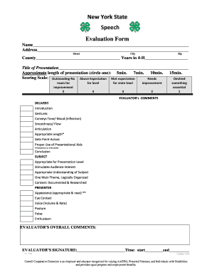New York State 4-H Speech Evaluation Form
