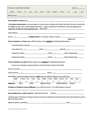 NYS Dorm Registration Form