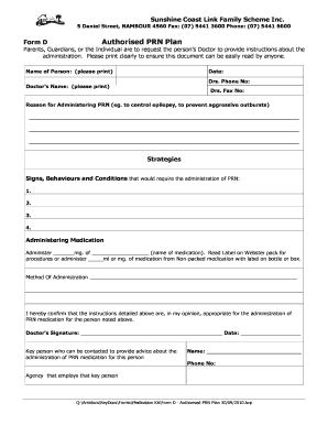 Authorised PRN Plan Form