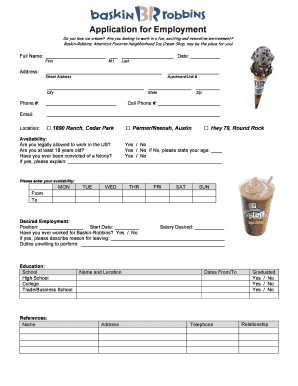 Baskin-Robbins Employment Application