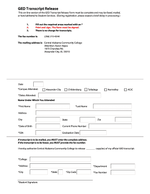 GED Transcript Release Form