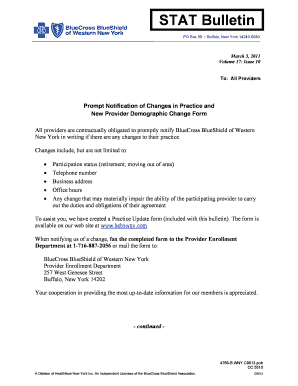 BlueCross BlueShield Provider Demographic Change Form