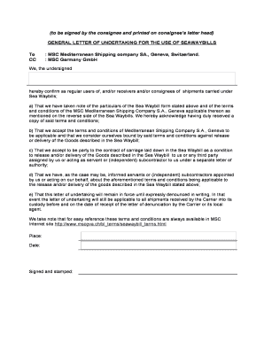General Letter of Undertaking for Sea Waybills