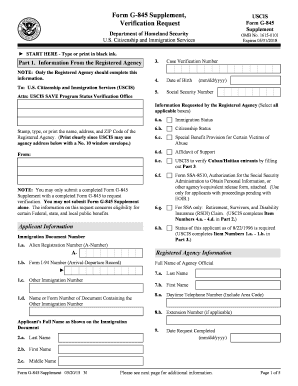 USCIS Form G-845 Supplement Verification Request